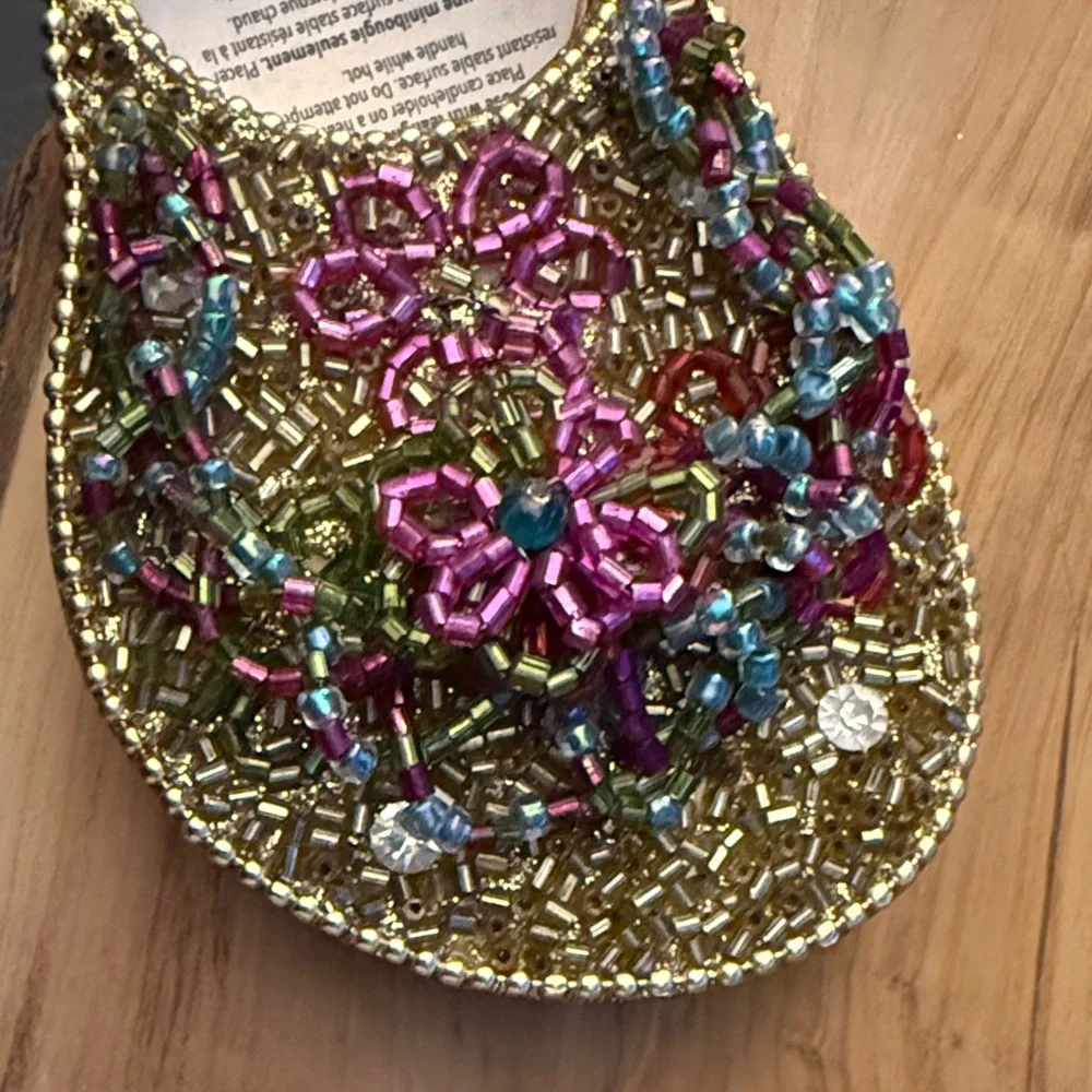 Pier 1 Embellished Beaded Floral Gold Tealight Candle Holder